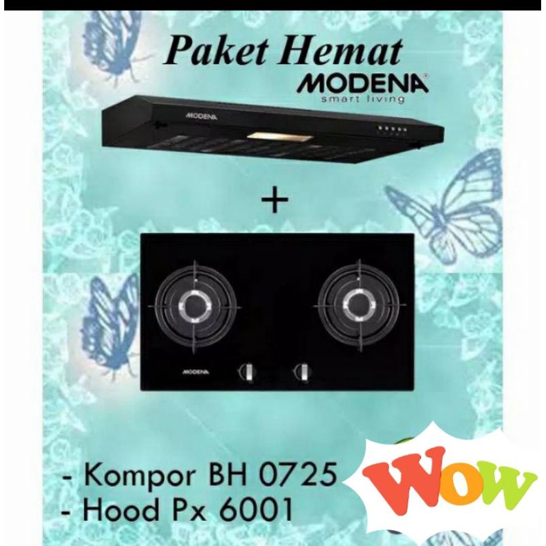 (Ori, Baru, Termurah) Kompor Gas Tanam Modena BH 0725 / Bh 2725 Gabk dan Cookerhood Modena PX 6001 / Px 0611 DBBK NEW LED
