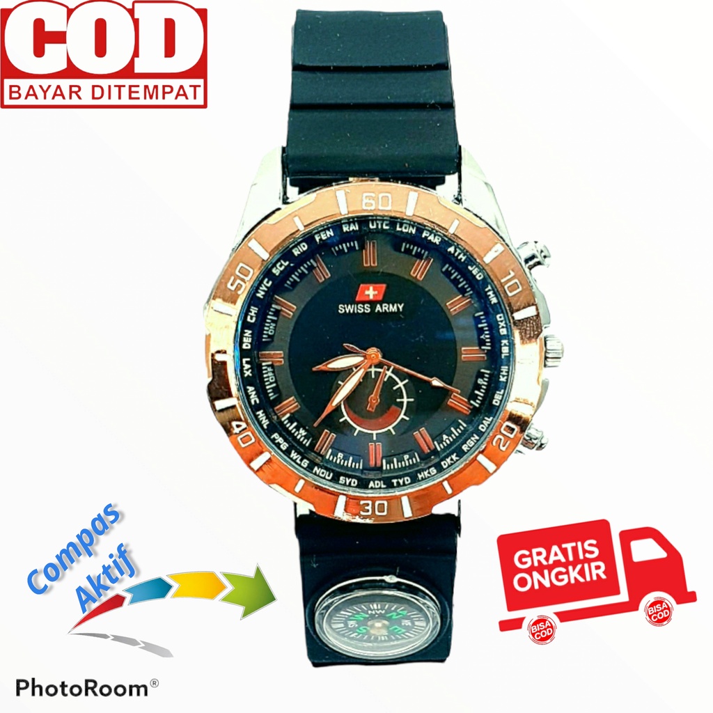 BISA COD - JAM TANGAN ANALOG PRIA TERBAIK BEST SELLER COMPASS CHRONO VARIASI RUBBER STRAP SERIES SV7Xi7