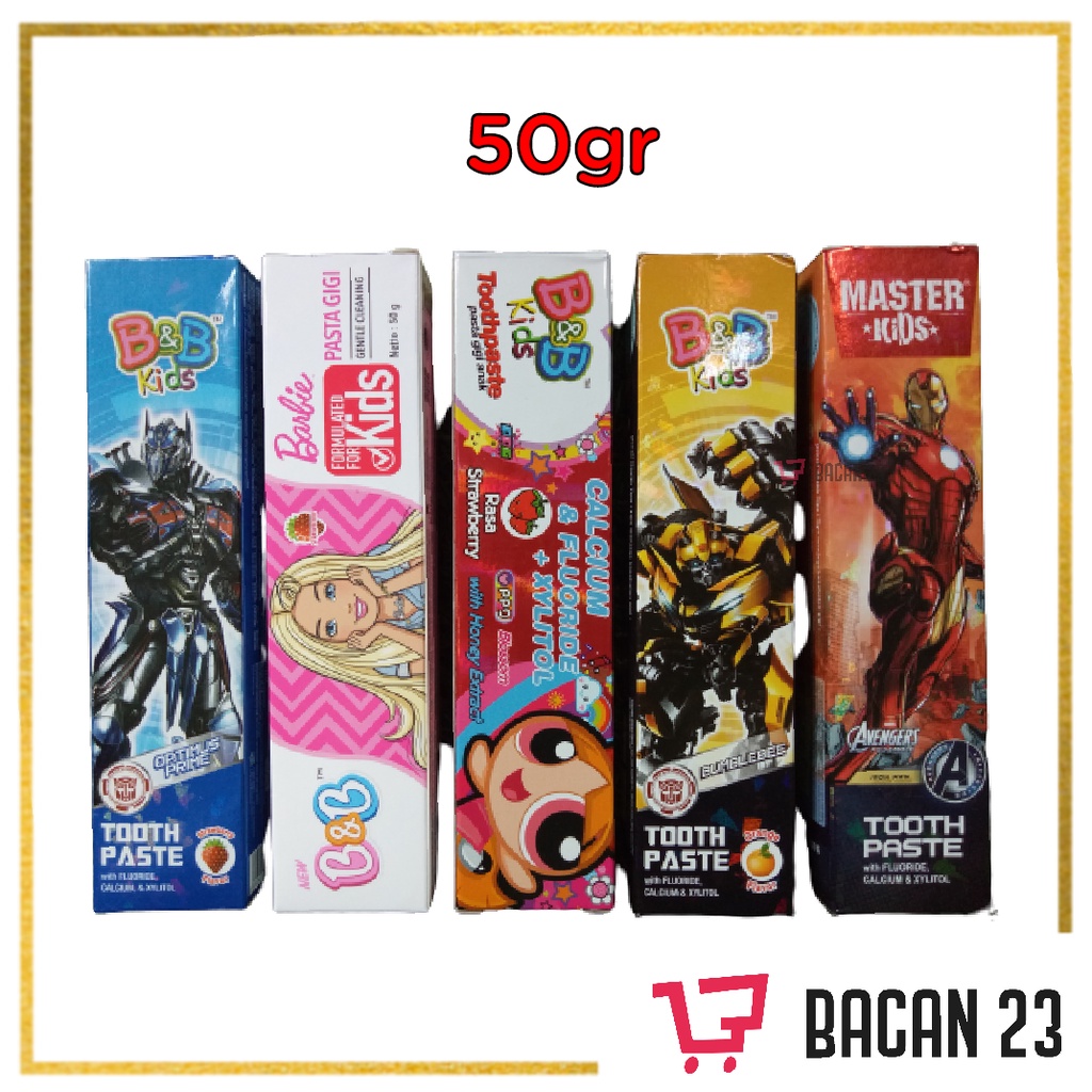 B&amp;B Kids Toothpaste ( 50 gr ) ( Barbie - Iron Man - Bumblebee ) / Pasta Gigi Anak