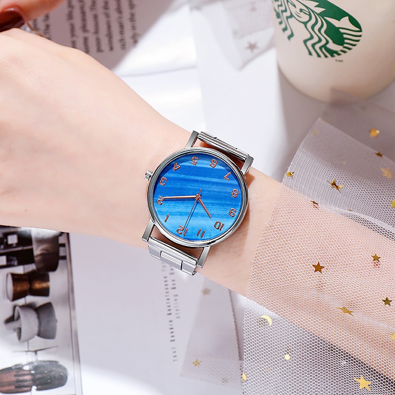 Jam Tangan Gradasi Stainless Steel Analog Quartz Untuk Wanita Dan Pria Fashion Aksesoris Import