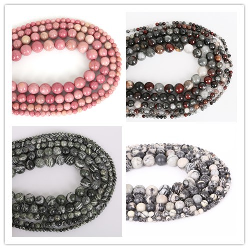 4/6/8/10/12 mm 15'' Black Network zebra Stripes Natural Stone Beads/Green Zebra beads Natural Stone Beads/African Bloodstone Stone Beads/Natural Rhodochrosite Stone Beads  Round Loose Spacer Bead For Jewelry Making DIY Bracelet