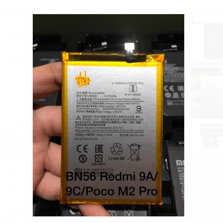 Battery Baterai Batre Handphone Redmi 6Pro A2 Lite/BN47, 8 8A/BN51, 9A 9C Poco M2 Pro/BN56, Note 6 Pro/BN48, Note 7 Pro/BN4A, Note 8 Pro/BN4J, Note 9/BN54, Note 9 Pro/BN53