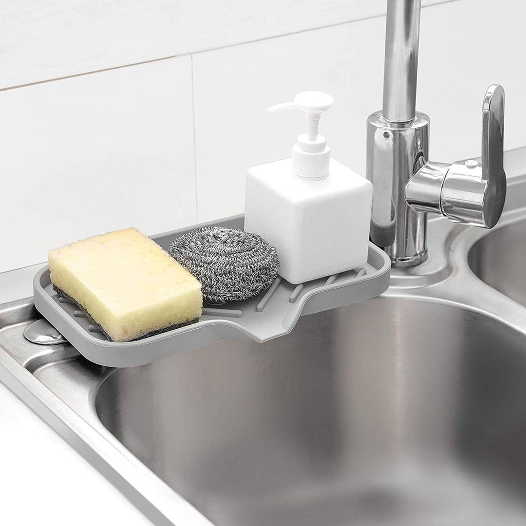 [Elegan] Sabun Cuci Piring Wastafel Bathtub Silikon Dengan Saluran Pembuangan Spout Storage Tray Sink Organizer Kotak Sabun