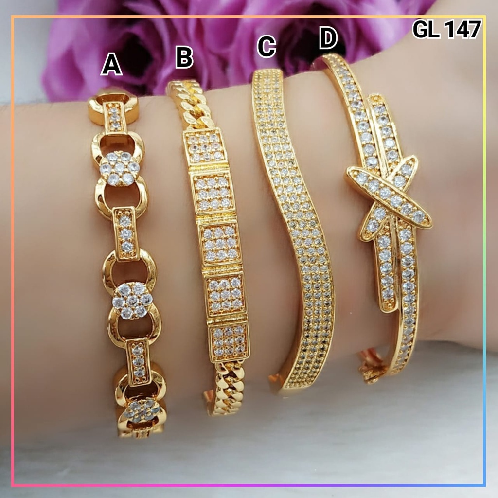 Gelang Xuping gelang dewasa boba Permata full zirkon polos perhiasan lapis emas gold GL 147