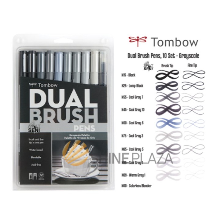 

Tombow Dual Brush Pen Set 10 Art Marker Grayscale Palette Colors