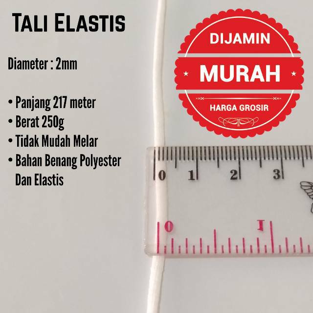 Tali Elastis Putih 2mm 3mm @217 Meter Murah