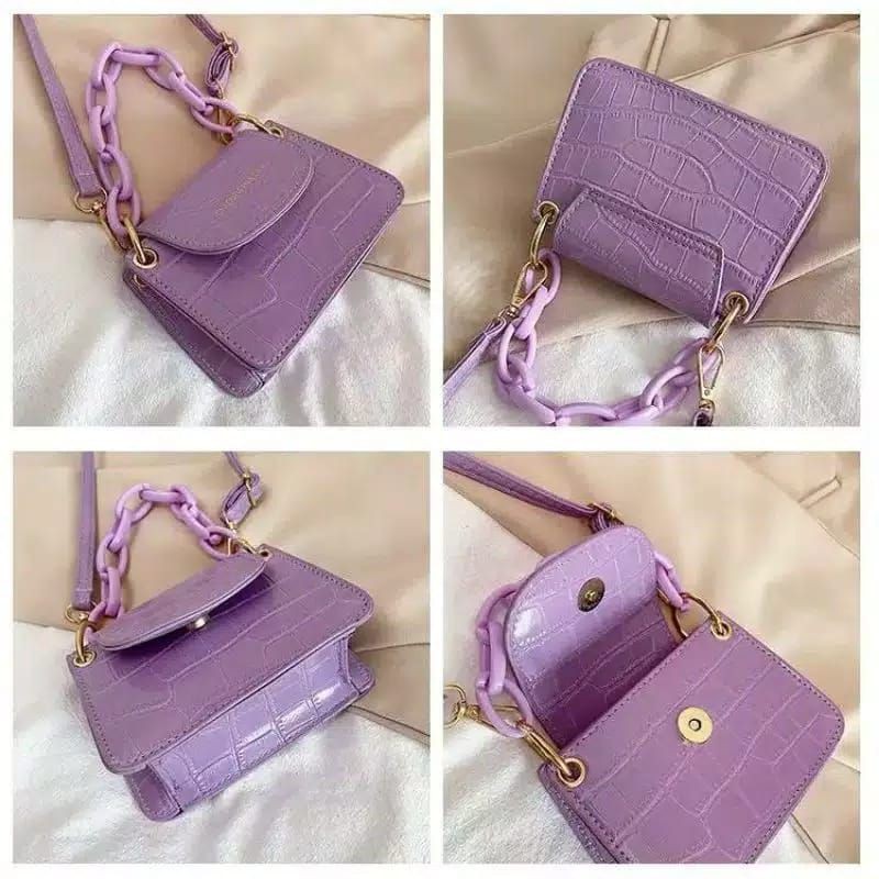 CLR - Sling Bag Croco Mini Tas selempang wanita Lilac Muat Hp-4