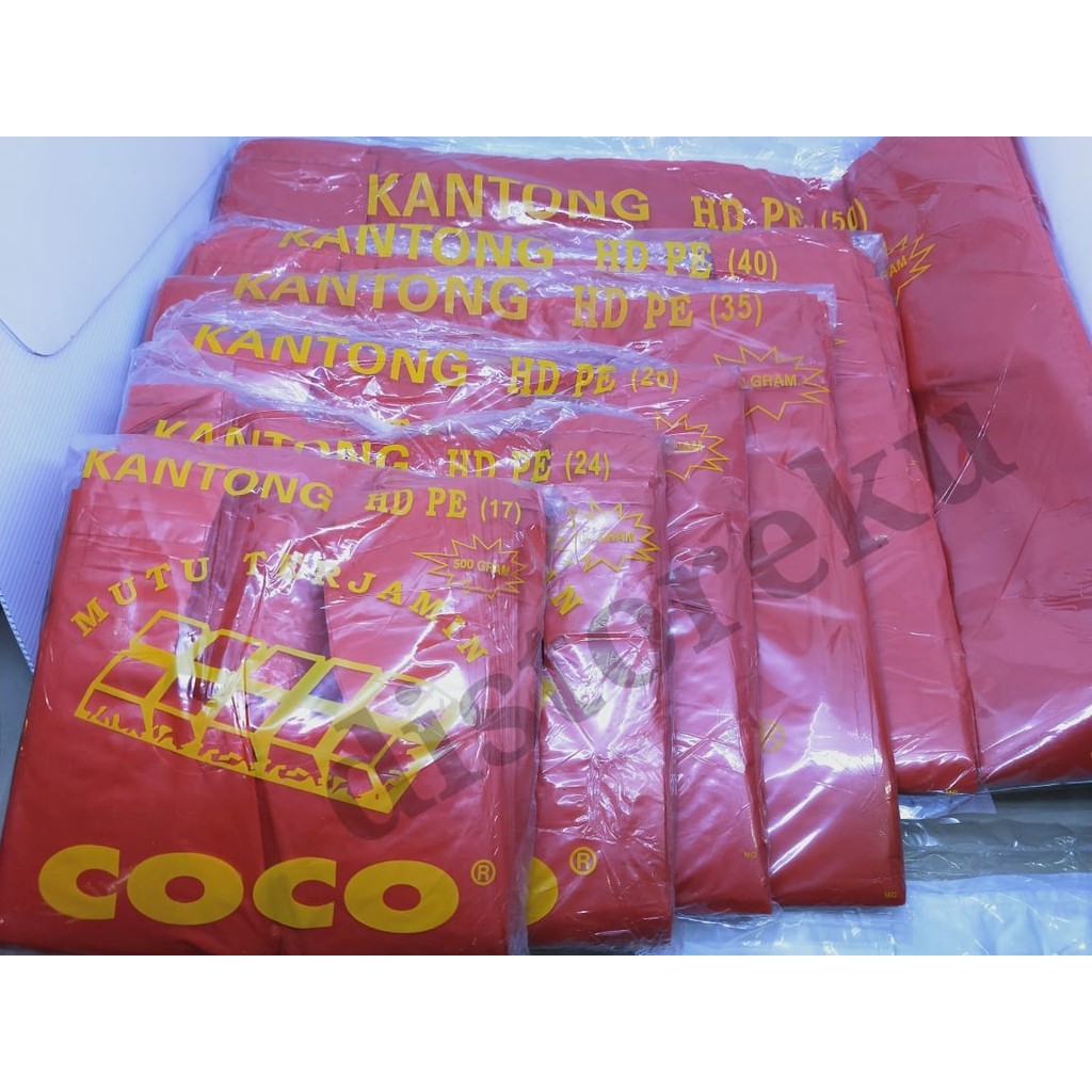 ISI 1000gr Kantong kresek HD Plastik MERAH TEBAL COCO 50 RAJA JUMBO 1KG