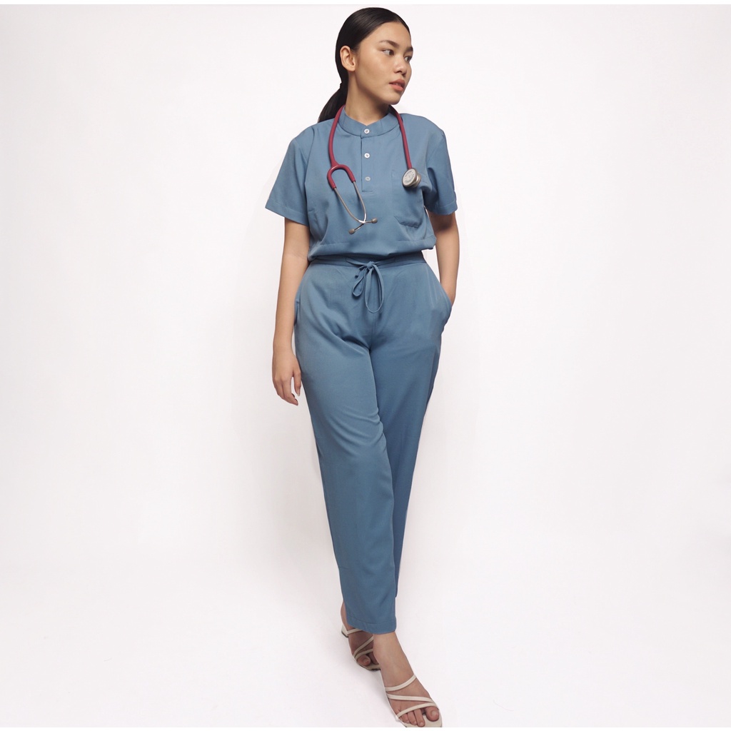 Baju Jaga MSS - SKY BLUE Scrubs on Call Stretchy Lengan Pendek