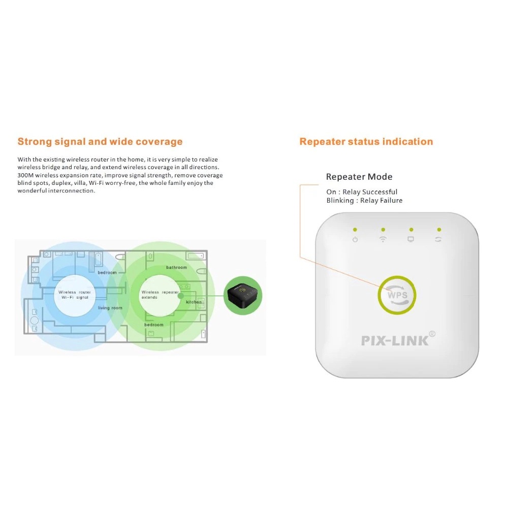 PIX-LINK Wireless WiFi Range Extender Amplifier Repeater 300Mbps - WR23 - Black