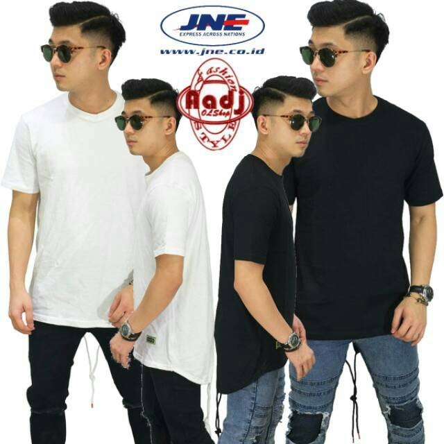 Kaos Longline T-Shirt Fishtail Basic / Kaos Longtshirt Polos Hitam Putih Pria