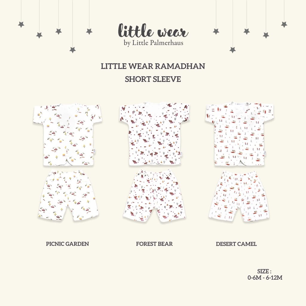 Little Wear Palmerhaus 0-6m/6-12m SHORT SLEEVE Setelan Baju KANCING DEPAN &amp; Celana PENDEK Bayi