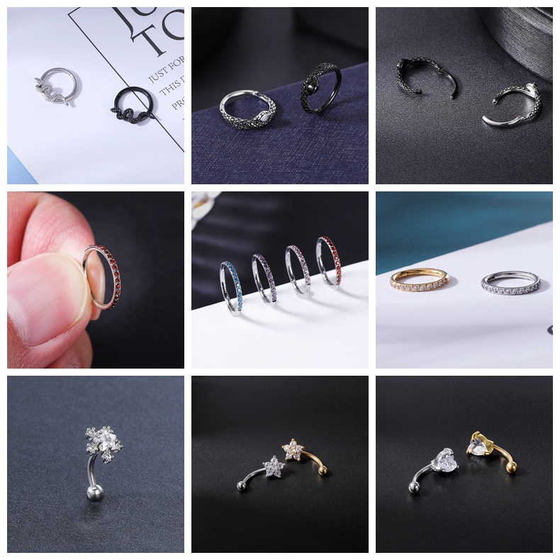 1 / 3pcs Anting Stud Bentuk Ular Bahan Stainless Steel Aksen Kristal