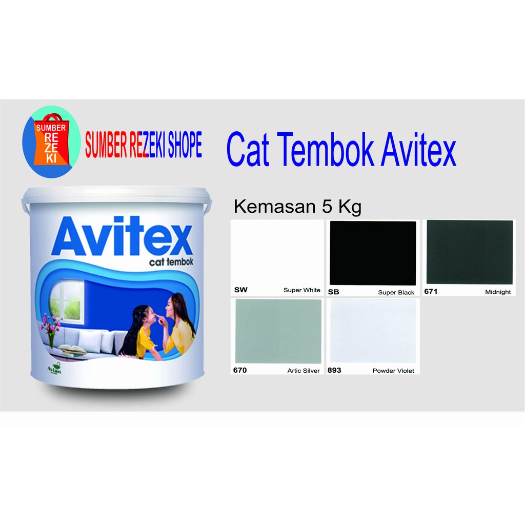 Cat Tembok (Hitam, Putih, Abu Abu) Plafon Gypsum Avitex Interior 5kg Avian Brands