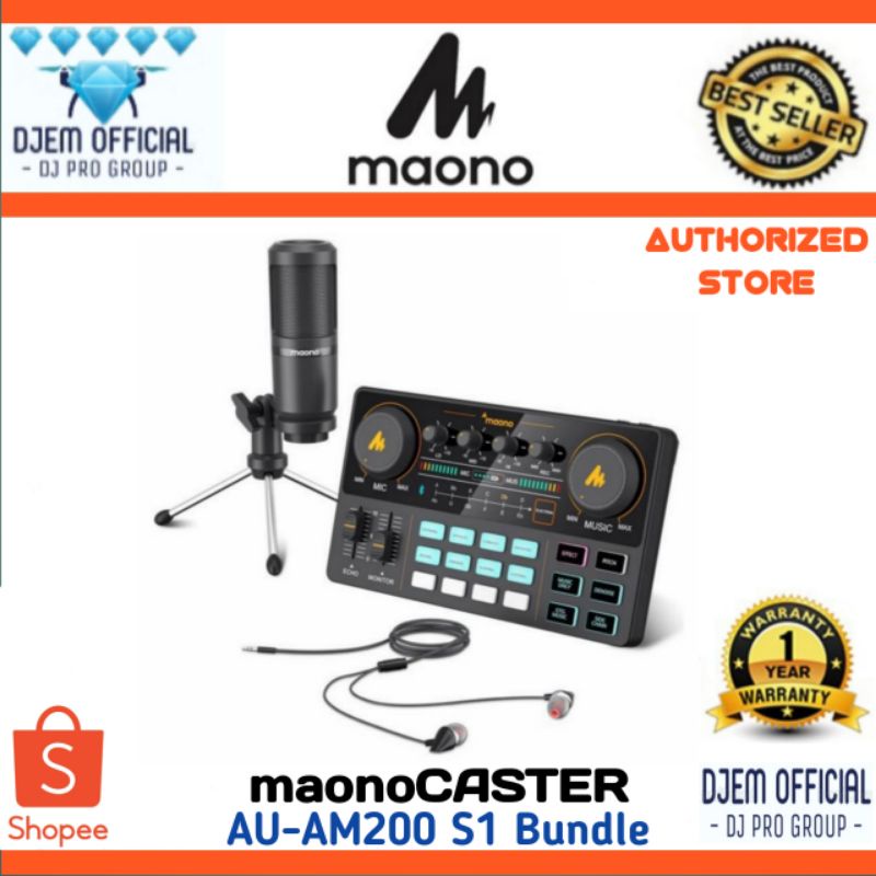 MAONO CASTER AU-AM200 S1 Starter Bundle Portable Mixer Podcast Console Soundcard MaonoCaster AU AM20