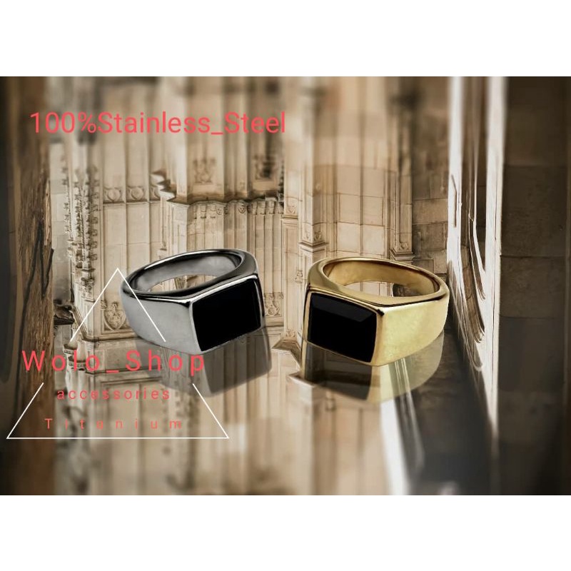 Cincin Titanium Pria Batu Onyx Kotak Asli Original impor High_Quality