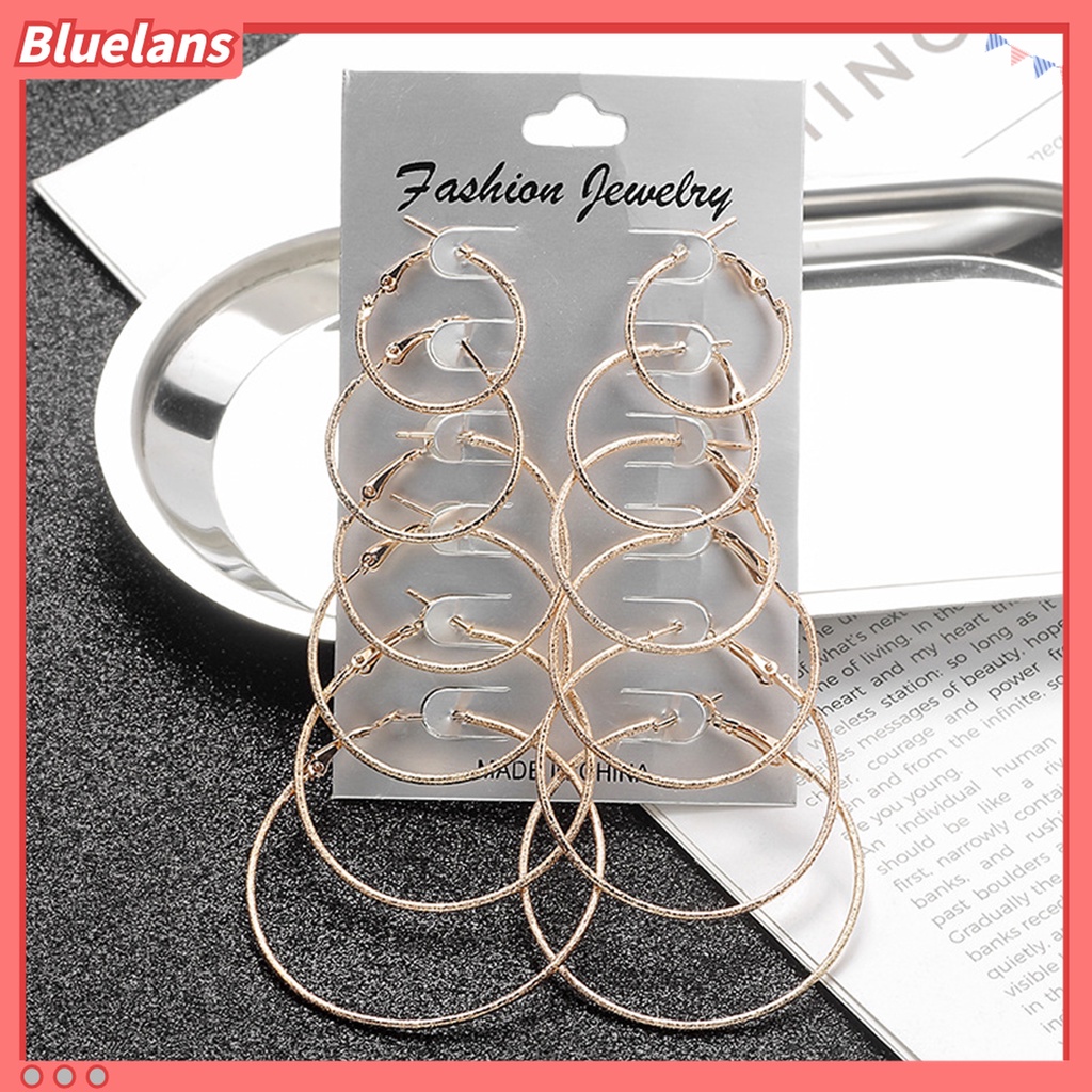 6 Pasang Anting Stud Bentuk Lingkaran Bahan Logam Gaya Punk Untuk Wanita