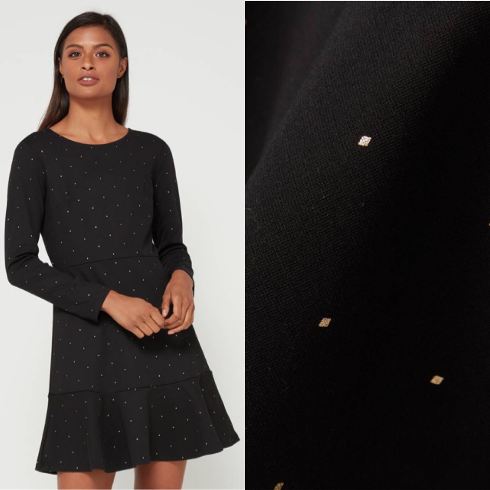 Gap ponte fit n flare longsleeve black polkadot Gold dres