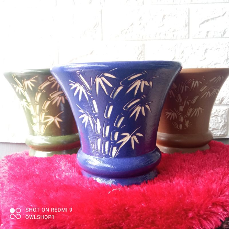 Pot Keramik Corong Bambu