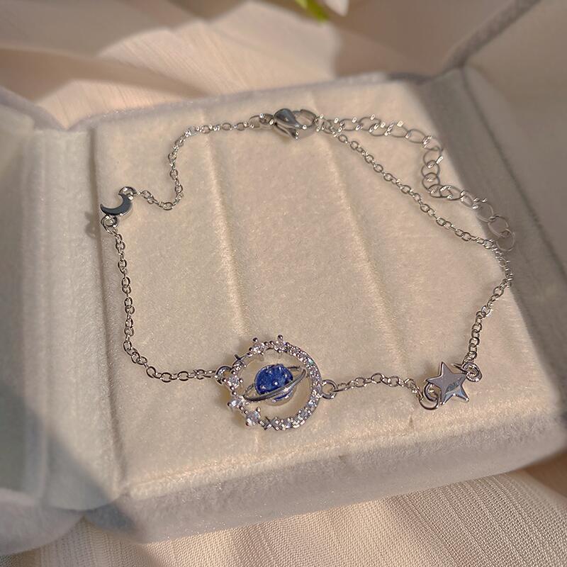 2022 Gelang Tangan Wanita Desain Planet Biru Simple Mewah Gaya Korea