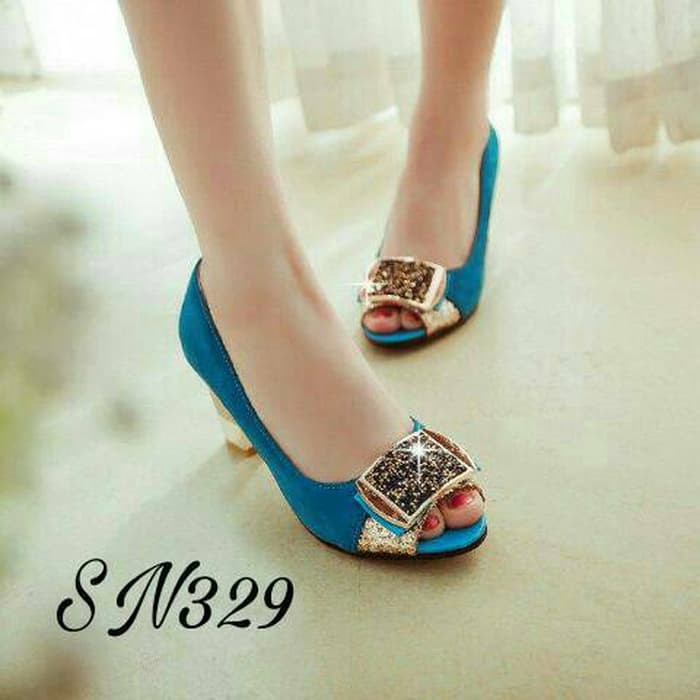 High Heels Sepatu Wanita Sepatuwanita Highheels Haktinggi Impor W50N8  Sn329 - Biru Muda, 36