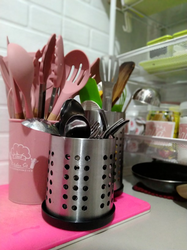 Tempat Sendok Tempat Peralatan Dapur Stainless Steel Makan Masak Serbaguna