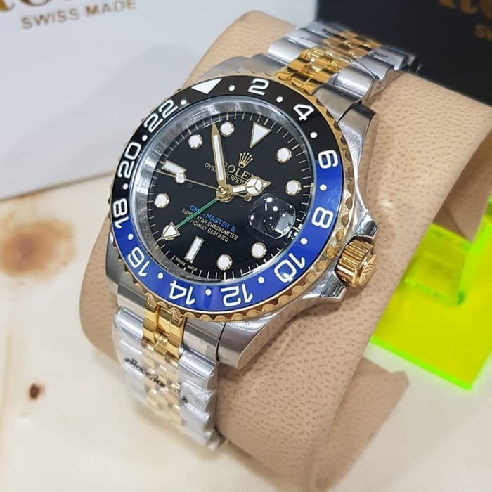 Jam Kw Super Premium Rolex Gmt Master Ii Gold Combi Blue Black Dial