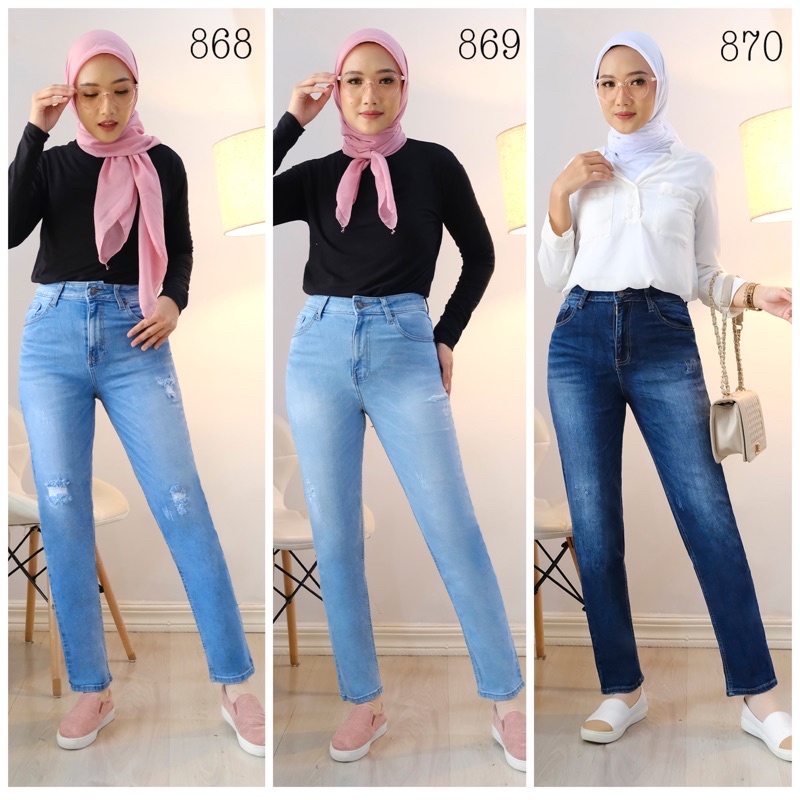 Zara Jeans Mom Fit  Stretch 870 Dark Celana Wanita High Quality