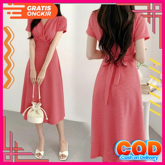 Midi Dress Valentine Paskah Natal Pesta Wanita Korea Kondangan Wedding Korean Style Dress Wanita Ter