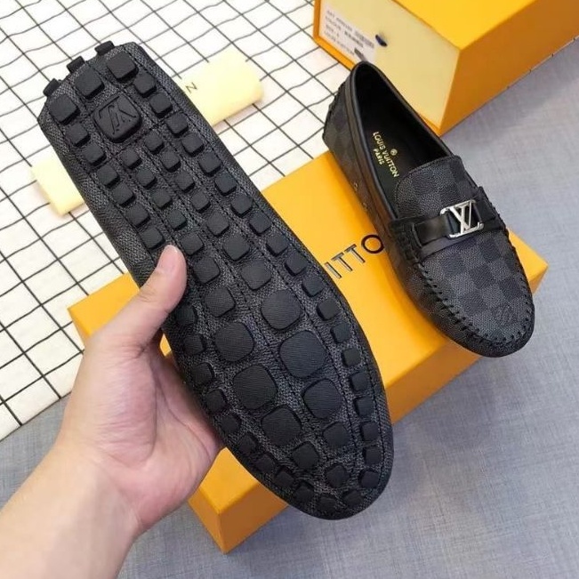 sepatu lv loafer pria mirror quality shoes lou is vuitton hitam damier casual terlaris