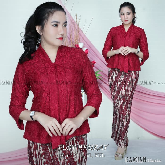 SETELAN KEBAYA BRUKAT / SET KEBAYA FLOY BRUKAT MODERN / KEBAYA KUTUBARU BROKAT MAROON