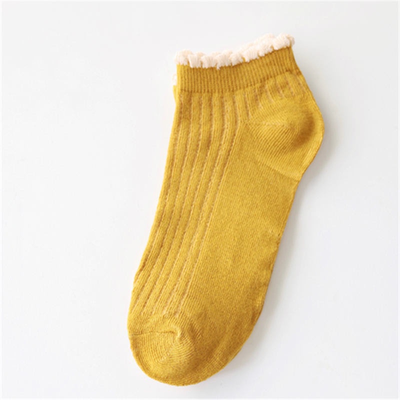 [COD] Kaos Kaki Wanita Import Motif Garis Renda Kaos Kaki Polos Cantik dengan Aksen Renda Ala Korea Kaos Kaki Semata kaki Ankle Shock-Mustard garis