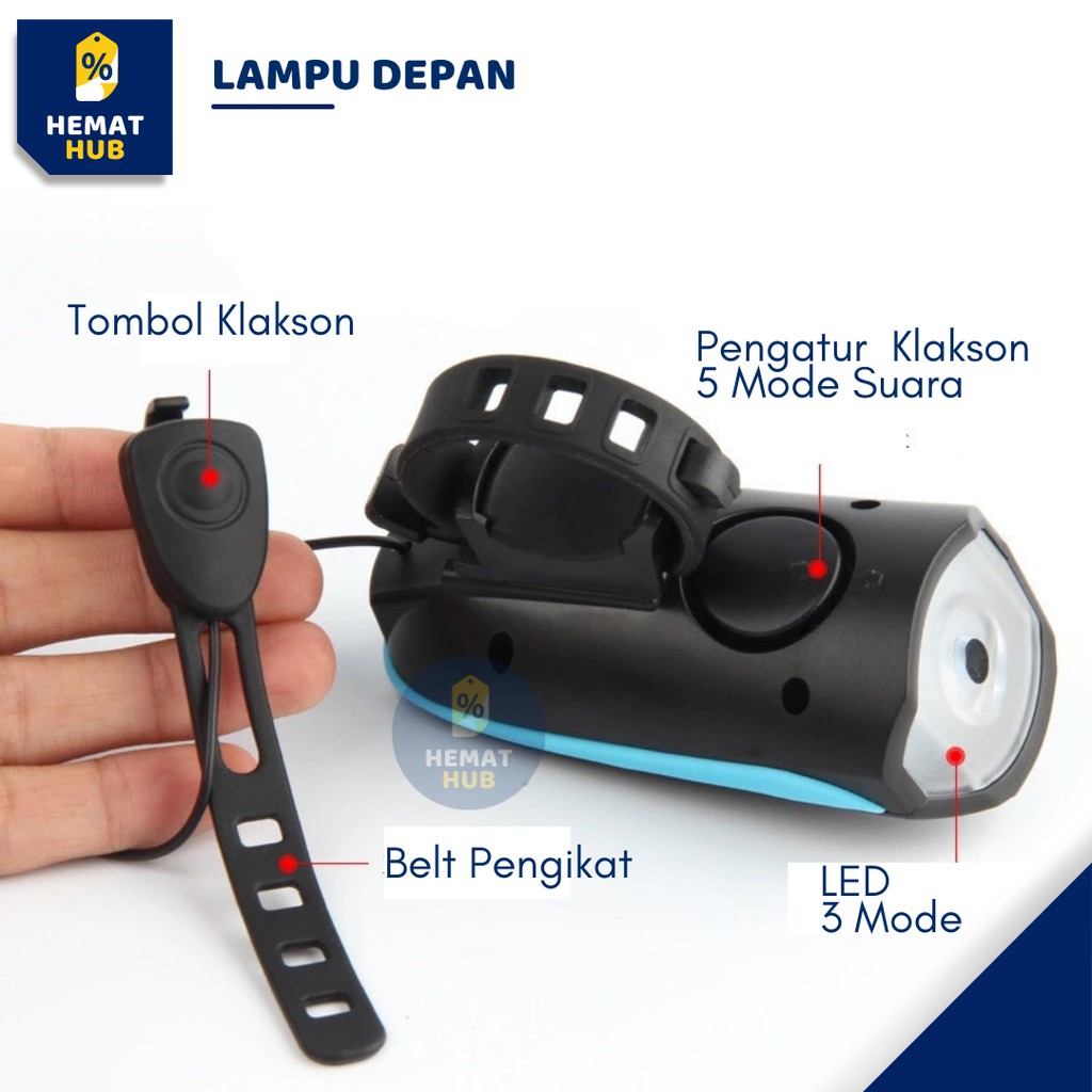 Lampu Sepeda Klakson Paket Bike Lamp Depan Belakang Waterproof Laser 5 Mode USB Charge Anti Air