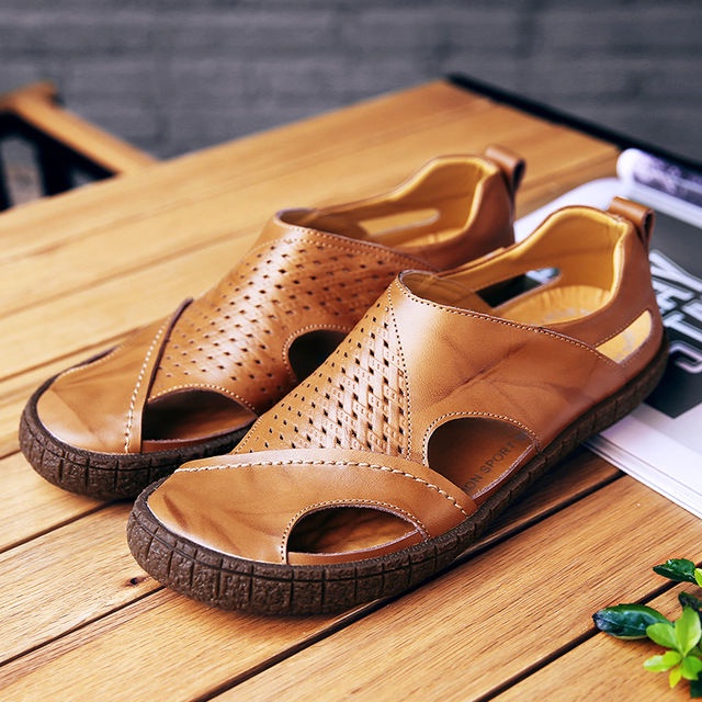 Sandal Kulit Asli Sandal Pria Kasual Sendal Gunung Fashion IMPORT Outdoor Slop 086