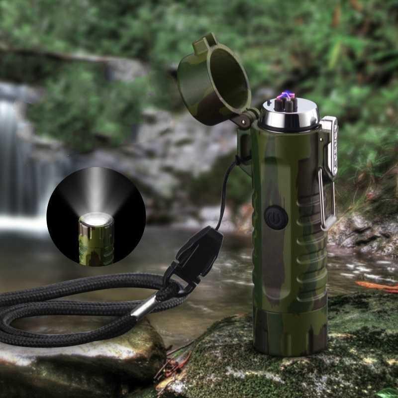 Korek Api Elektrik Plasma Arc Lighter Outdoor Waterproof with Senter