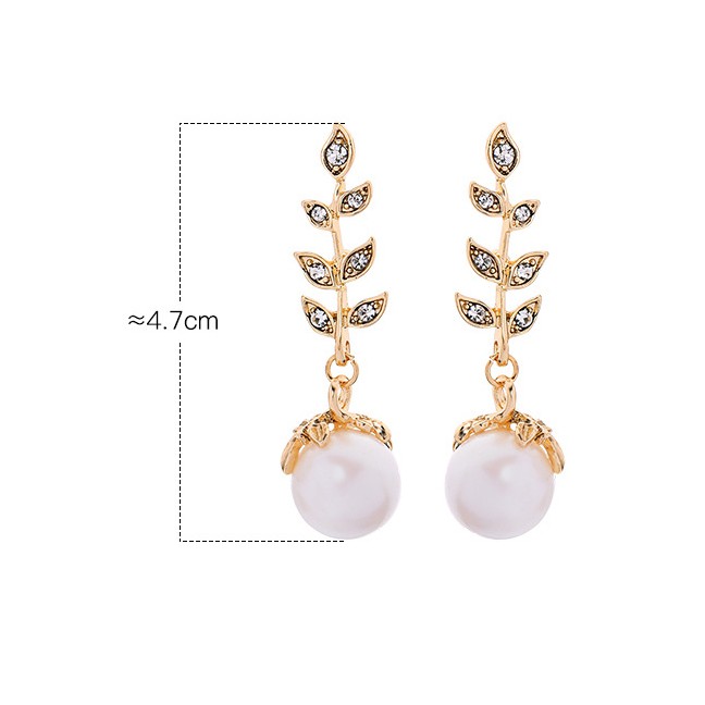 LRC Anting Tusuk Fashion Gold S925 Sterling Silver Leaf Pearl Stud Earrings F83749