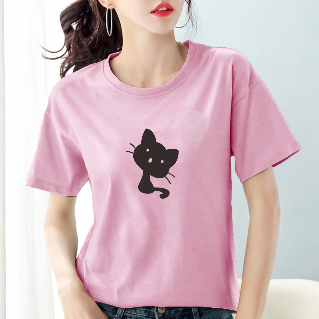 Kaos Wanita SEMI Cotton combed 30s Kucing / Baju wanita cotton combed 30s / Kaos polos wanita