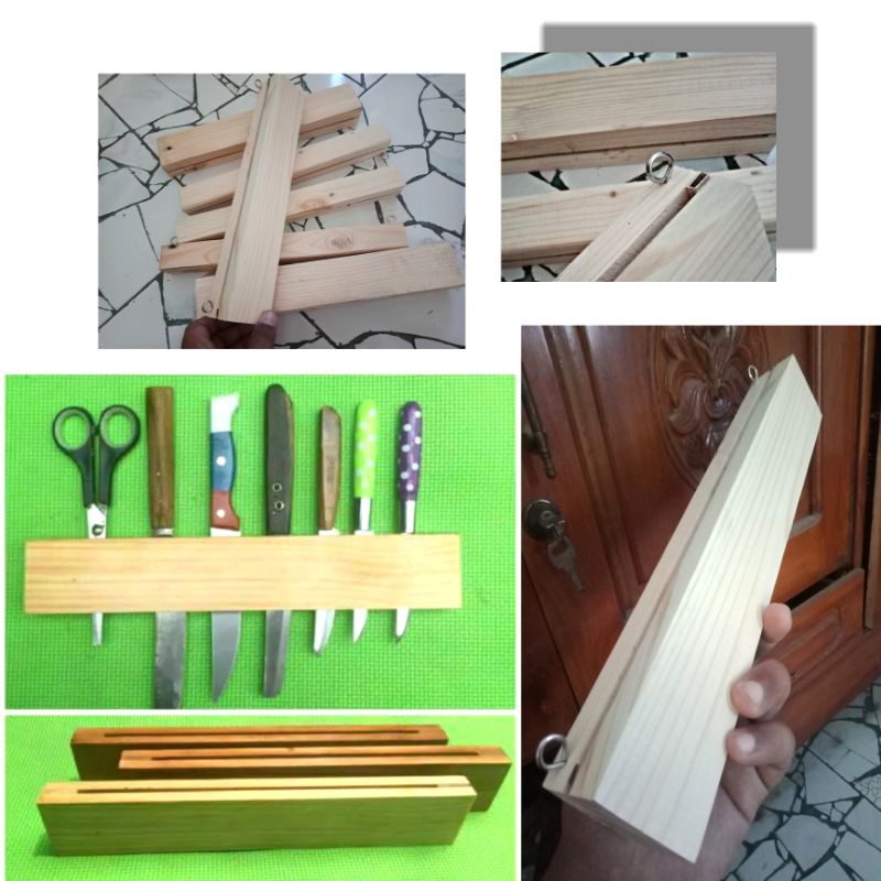 Rak Kayu Tempat Wadah Pisau Dapur Gantung