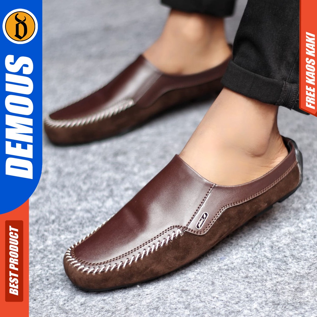 Sepatu Sandal Slop Casual Bustong Pria Kulit Pu Hitam LUCAS DEMOUS