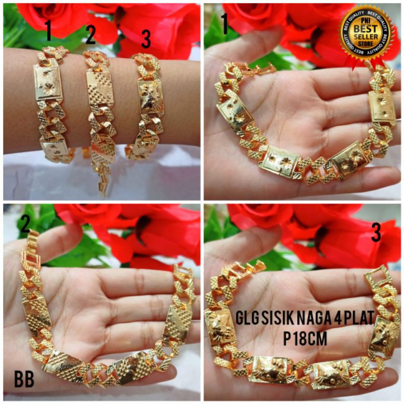 Gelang tangan sisik naga Plat warna silver Dan Gold motif pilihan