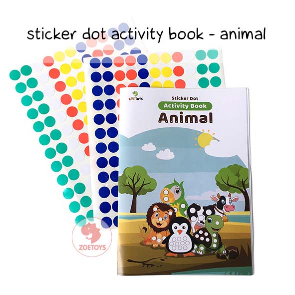 Zoetoys Reusable Sticker Dot Activity Set Book | Alphabet Hijaiyah Number Vehicle Animal | Color Dot Activity Card Kartu Aktivitas Mainan Edukasi Anak-Book Animal