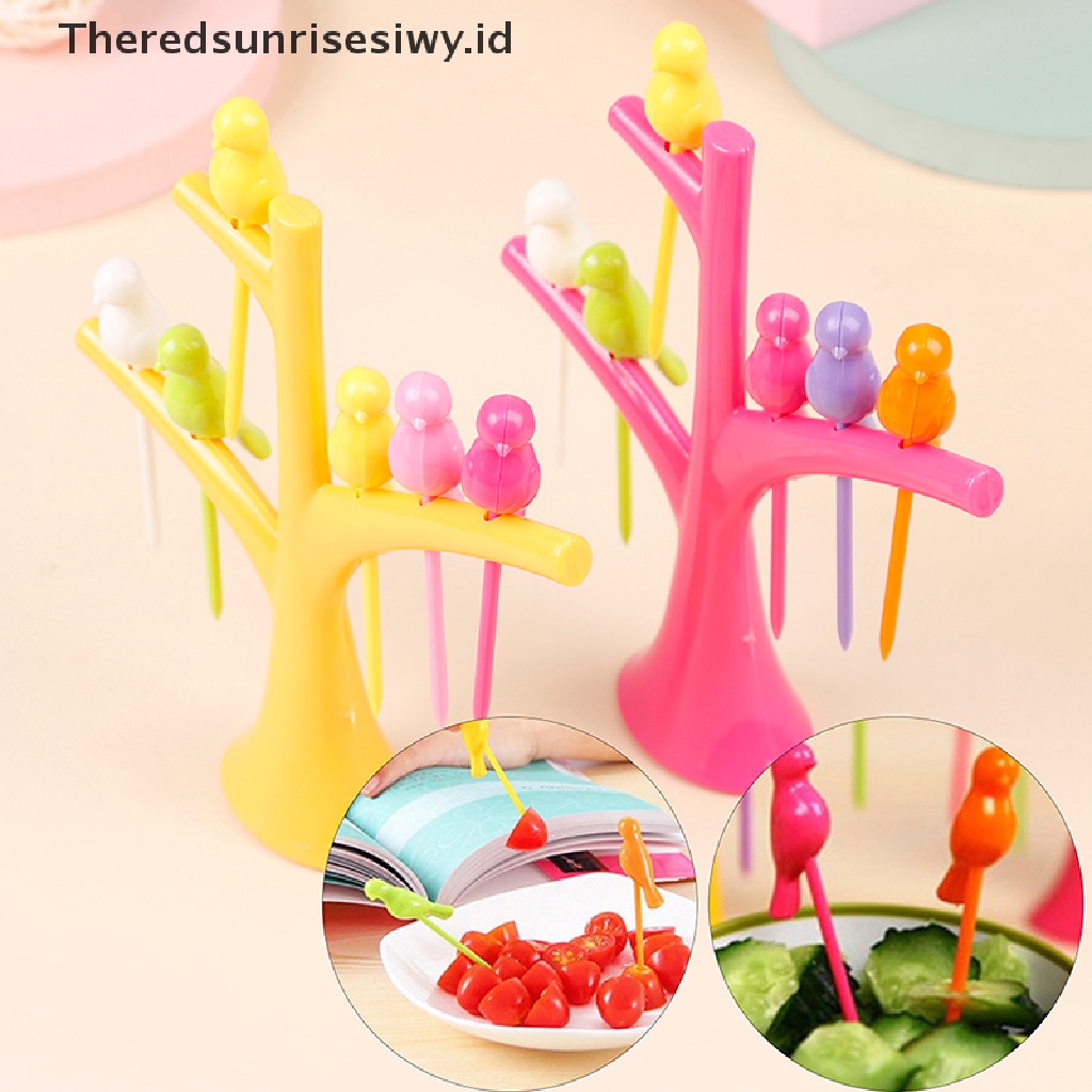 # Alat Pemotong Buah # Set Garpu Buah / Sayuran / Dessert Dengan Bahan Plastik Dan Gambar Burung Untuk Anak-Anak