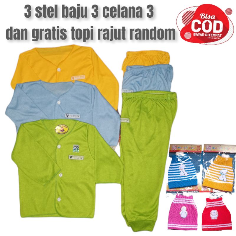 3 stel 3 baju tanggan panjng/3 celana panjang pamprs GRATIS TOPI RAJUT