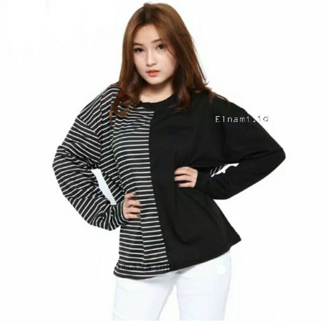 Kaos Wanita Dewasa Murah lengan panjang model salur