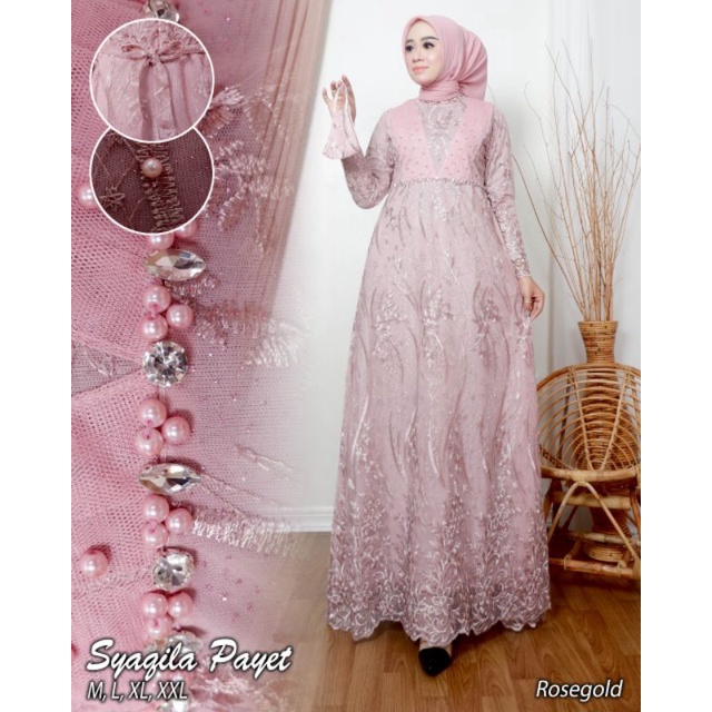 Gamis Syaqila Payet / Dress Syaqila Payet By SK / Dress Kebaya Cantik / Gamis kebaya Modern / Dress Kebaya Mewah / Dress Cantik