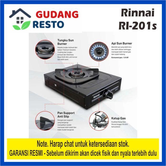 RINNAI RI-201-S KOMPOR GAS 1 TUNGKU RI-201S ELPIJI STOVE COOKER RI201-S  SUN BURNER LAPISAN CEFLON