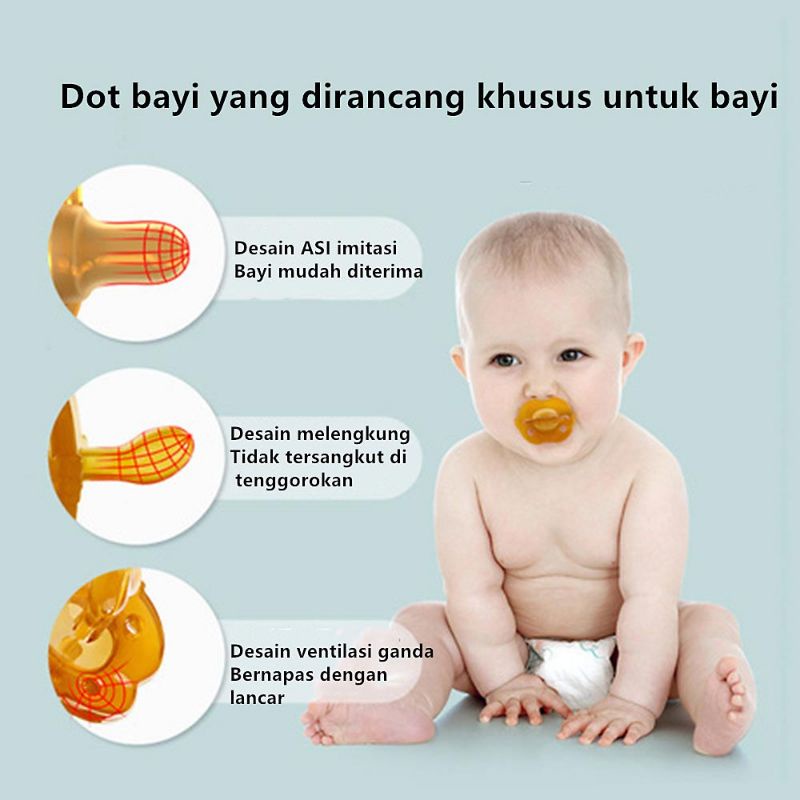 Empeng dot bayi silikon BPA FREE dengan rantai dan kotak 3in1 set