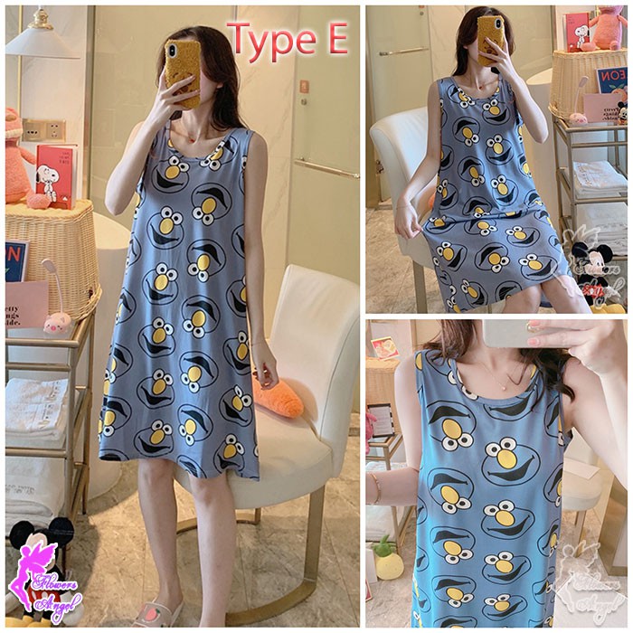 Daster Kaos Murah Tanpa Lengan Wanita Sexy Sleepwear-E