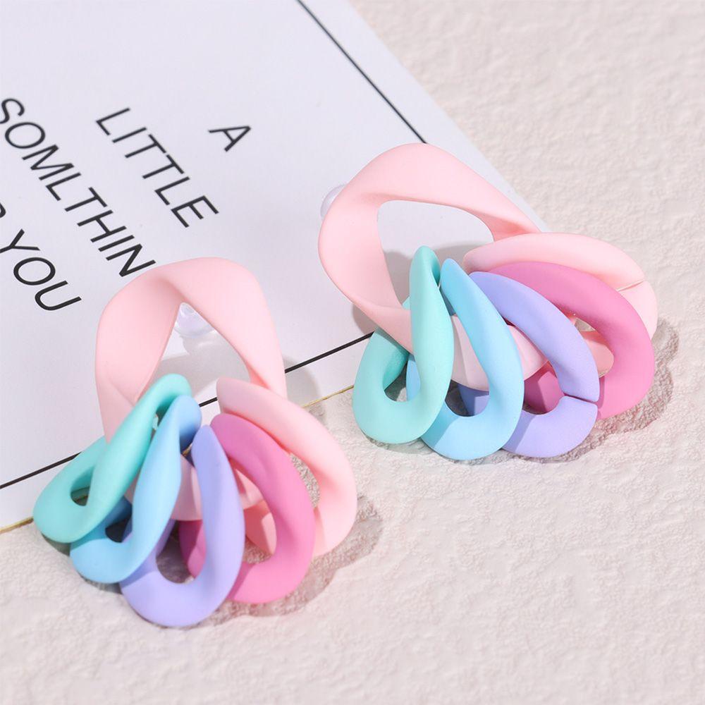 R-bunga Anting-Anting Lucu Fashion Rantai Berwarna Permen Warna Musim Panas Telinga Stud
