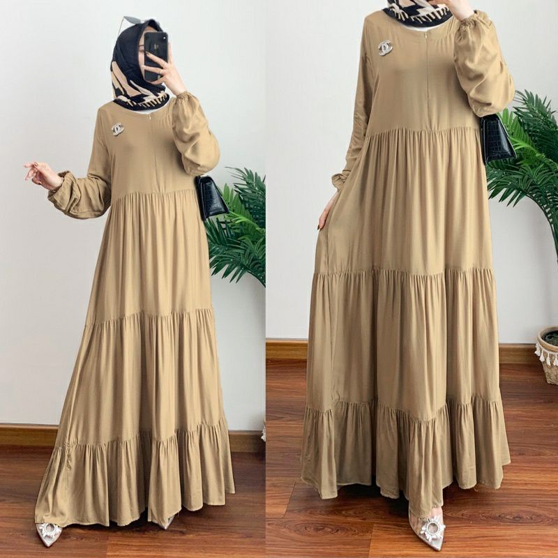 Amanda gamis rayon viscose polos busui model susun